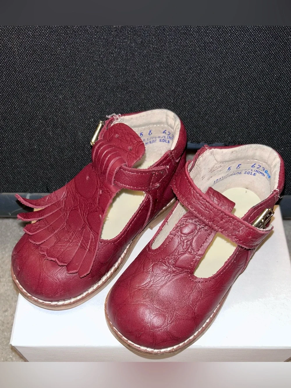 Kids Burgundy Leather Fringe Mary Jane Shoes